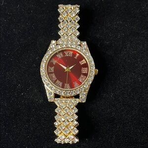 Luxurious Red and Gold Diamond-Embellished Watch